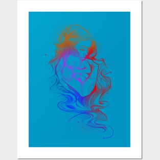 Mother Love  and baby colorful Posters and Art